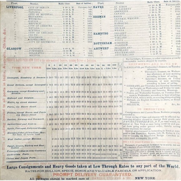 Davies Turner & Co 1884 Steamship Freight Line Schedule Victorian NY Port HM1B - Picture 3 of 3